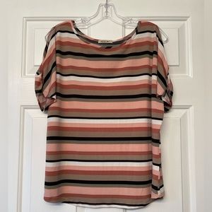 Beacon Large Striped Cold Shoulder Short Sleeve Blouse